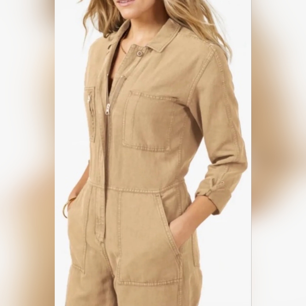 Outerknown Station Jumpsuit Coveralls organic cotton Womens S Sand Cotton $178 - Picture 3 of 15